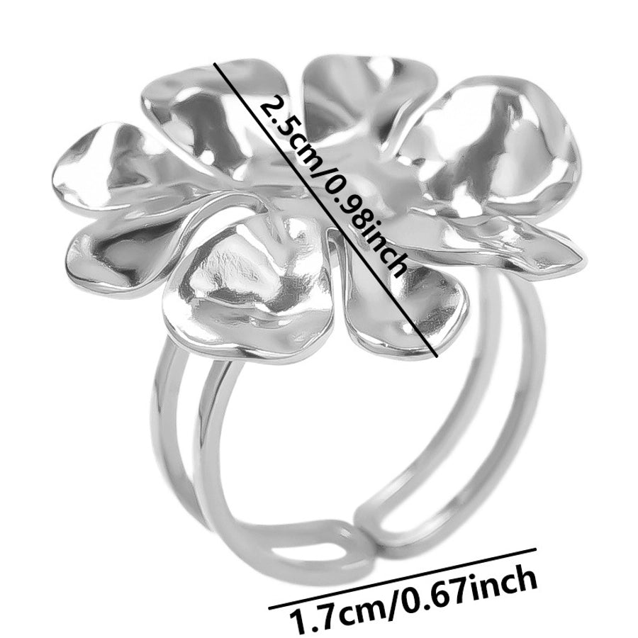 Jewelry Cute Geometric Flower 304 Stainless Steel 18K Gold Plated Irregular Polishing Adjustable Ring