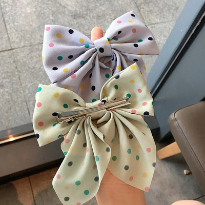 korean fabric retro bow hairpin sweet color wave dot clip hairpin