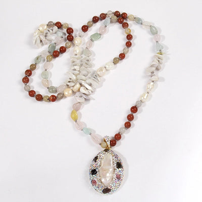 Bohemian Geometric natural stone Beaded Chain Pendant Necklace In Bulk