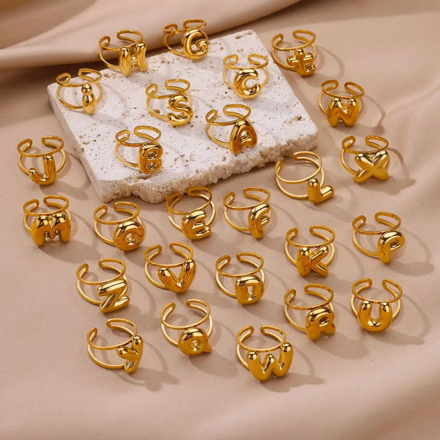 Jewelry Simple Style Letter 304 Stainless Steel Plating Open Rings