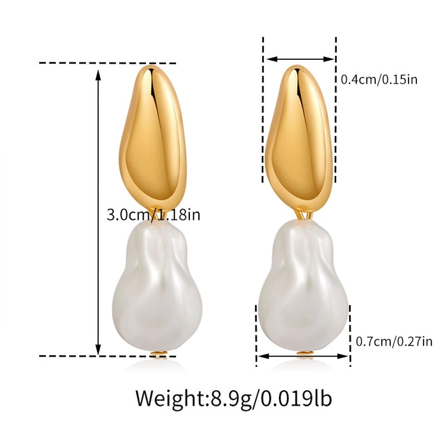 1 Piece Vintage Style Lady Wedding Pearl Inlay Copper Artificial Pearls 18K Gold Plated Drop Earrings