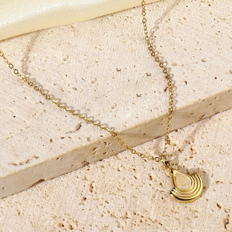 Jewelry Vintage Style French Style Simple Style Geometric Titanium Steel Natural Stone 14K Gold Plated Plating Pendant Necklace