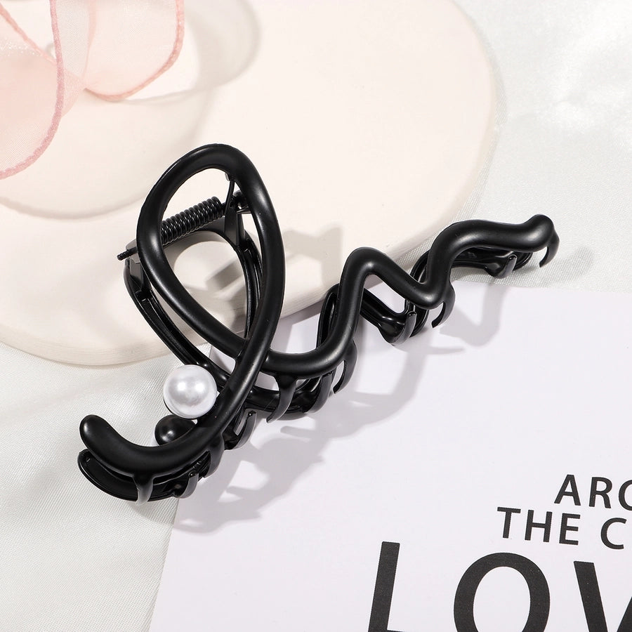 Women's Elegant Basic Waves Metal Inlaid Pearls Hair Claws