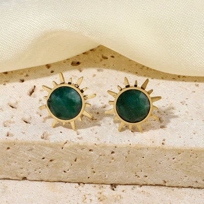 One Pack and Two Pairs Retro French Style Sun Plating Titanium Steel Natural Stone 14K Gold Plated Ear Studs
