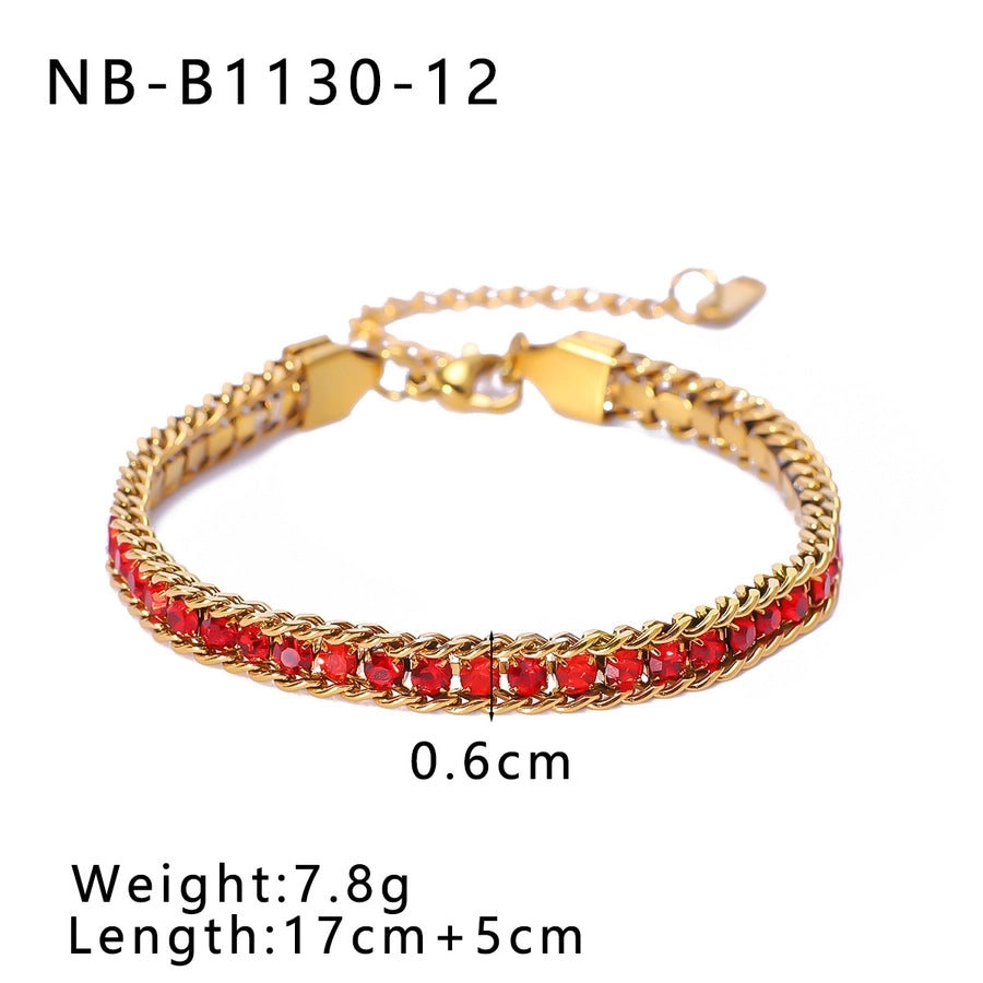 IG Style Geometric 304 Stainless Steel 18K Gold Plated Zircon Tennis Chain Bracelets In Bulk