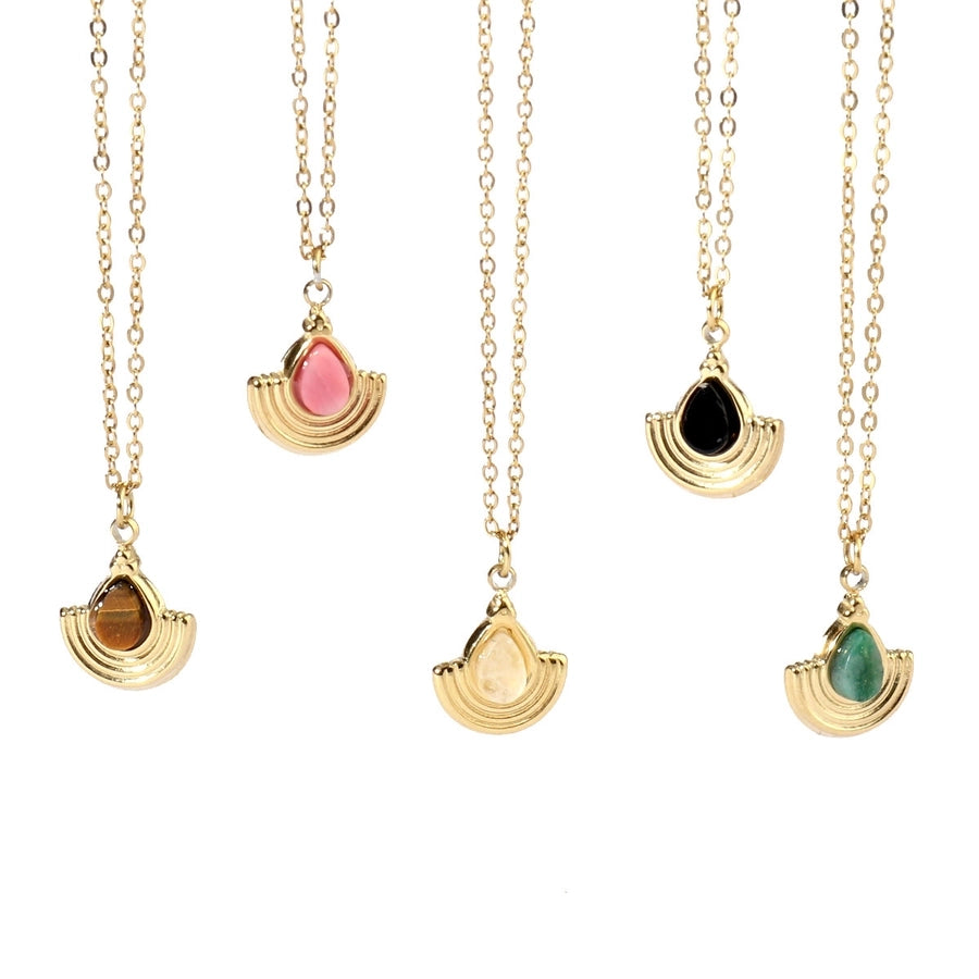 Jewelry Vintage Style French Style Simple Style Geometric Titanium Steel Natural Stone 14K Gold Plated Plating Pendant Necklace