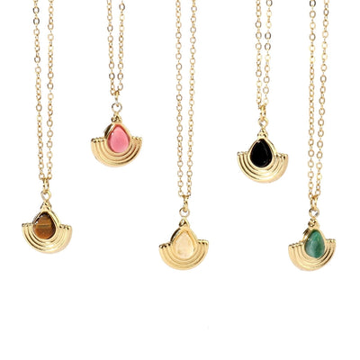 Jewelry Vintage Style French Style Simple Style Geometric Titanium Steel Natural Stone 14K Gold Plated Plating Pendant Necklace