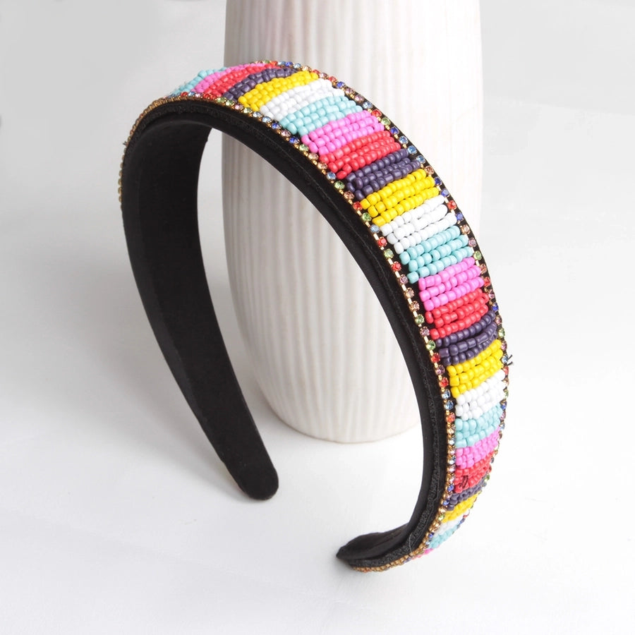 Women's Lady Geometric Artificial Pearl Cloth Rhinestone Hair Band