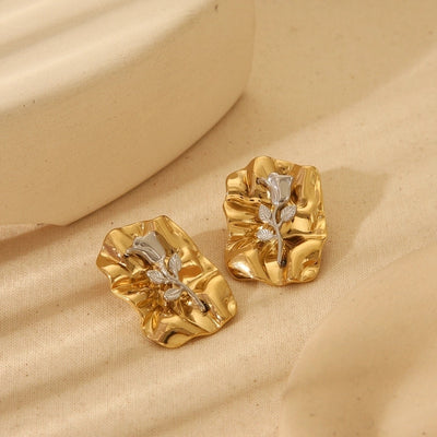 1 Pair Vintage Style French Style Rose Mixed Metal Plating 304 Stainless Steel 18K Gold Plated Ear Studs