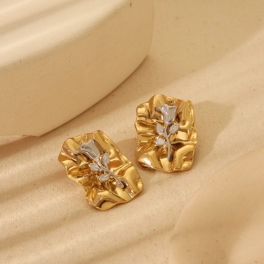 1 Pair Vintage Style French Style Rose Mixed Metal Plating 304 Stainless Steel 18K Gold Plated Ear Studs