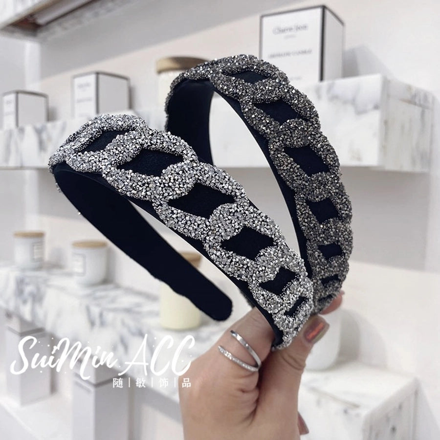 korean rhinestone chain mesh wide-sided hair band
