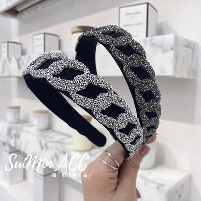 korean rhinestone chain mesh wide-sided hair band