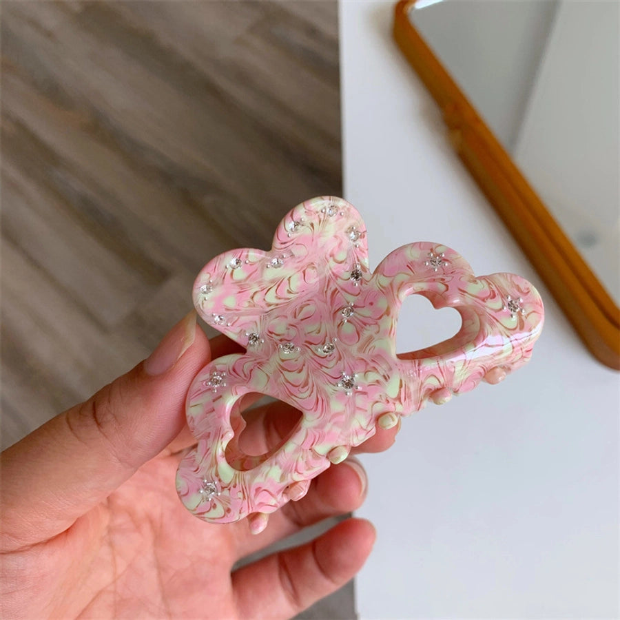 Women's Sweet Heart Shape Acetic acid sheets Hollow Out Inlay Rhinestones Hair Claws