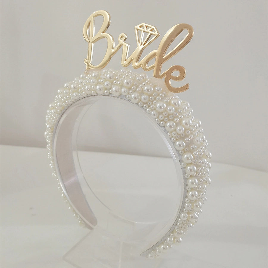 Women's Lady Geometric Artificial Pearl Cloth Rhinestone Hair Band