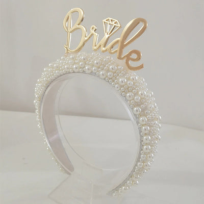 Women's Lady Geometric Artificial Pearl Cloth Rhinestone Hair Band