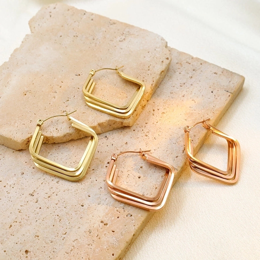 1 Pair Simple Style Geometric Titanium Steel 18K Gold Plated Earrings