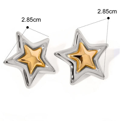 1 Pair Classic Style Commute Pentagram Mixed Metal Plating 304 Stainless Steel 18K Gold Plated Ear Studs