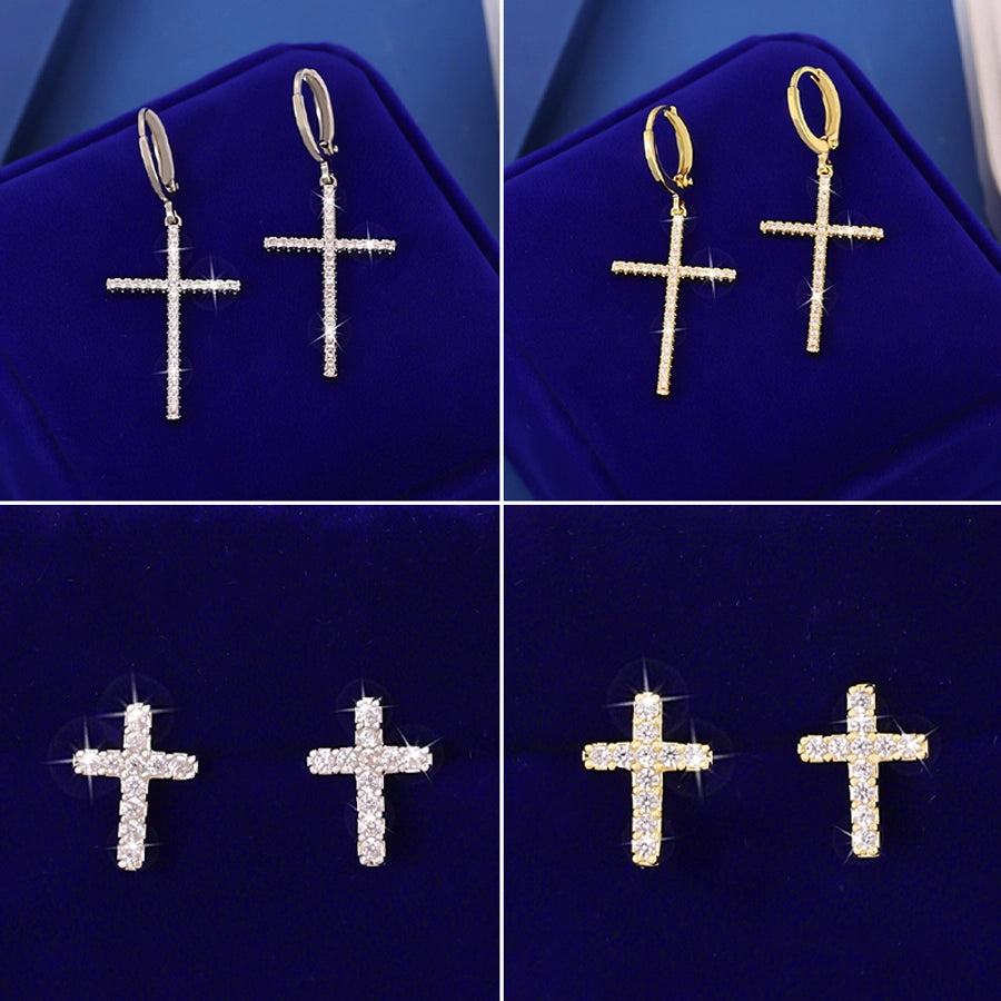 1 Pair Hip-Hop Simple Style Cool Style Cross Copper Zircon Imitation Gold  Ear Studs