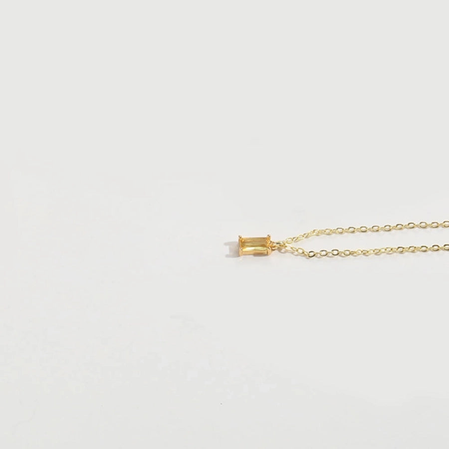 Copper 14K Gold Plated Inlay Rectangle Zircon Pendant Necklace