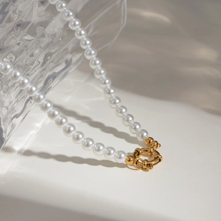 Jewelry Simple Style Classic Style Round 304 Stainless Steel Beaded Pearl Necklace