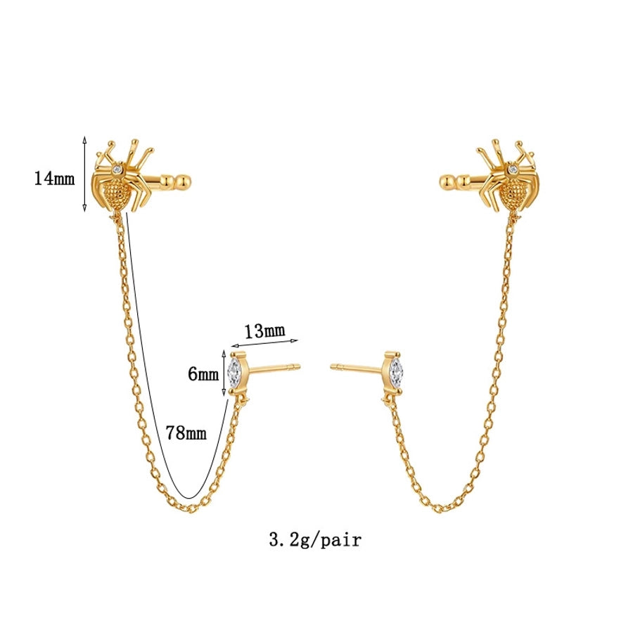 1 Pair Halloween IG Style Spider Chain Inlay Copper Zircon Gold Plated Ear Studs