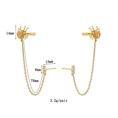 1 Pair Halloween IG Style Spider Chain Inlay Copper Zircon Gold Plated Ear Studs
