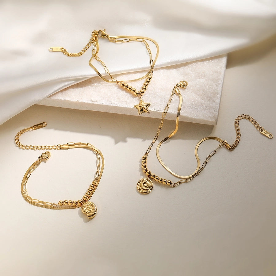 Elegant Simple Style Star Moon Conch 304 Stainless Steel snake chain Bracelets In Bulk