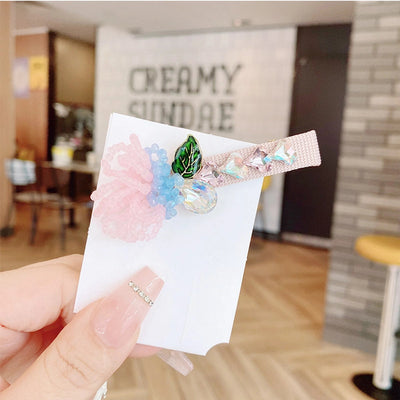 ig style sweet leaves flower artificial crystal alloy beaded inlay rhinestones hair clip