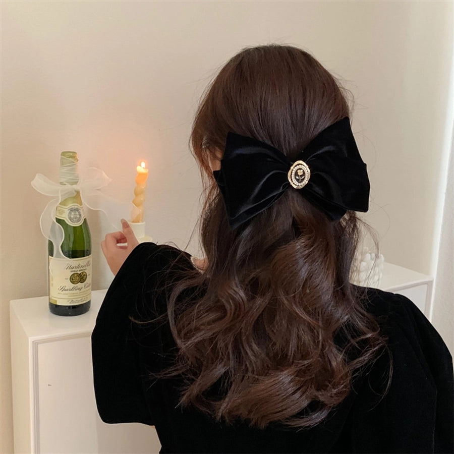 women's simple style flower alloy flannel bowknot artificial pearls hair clip