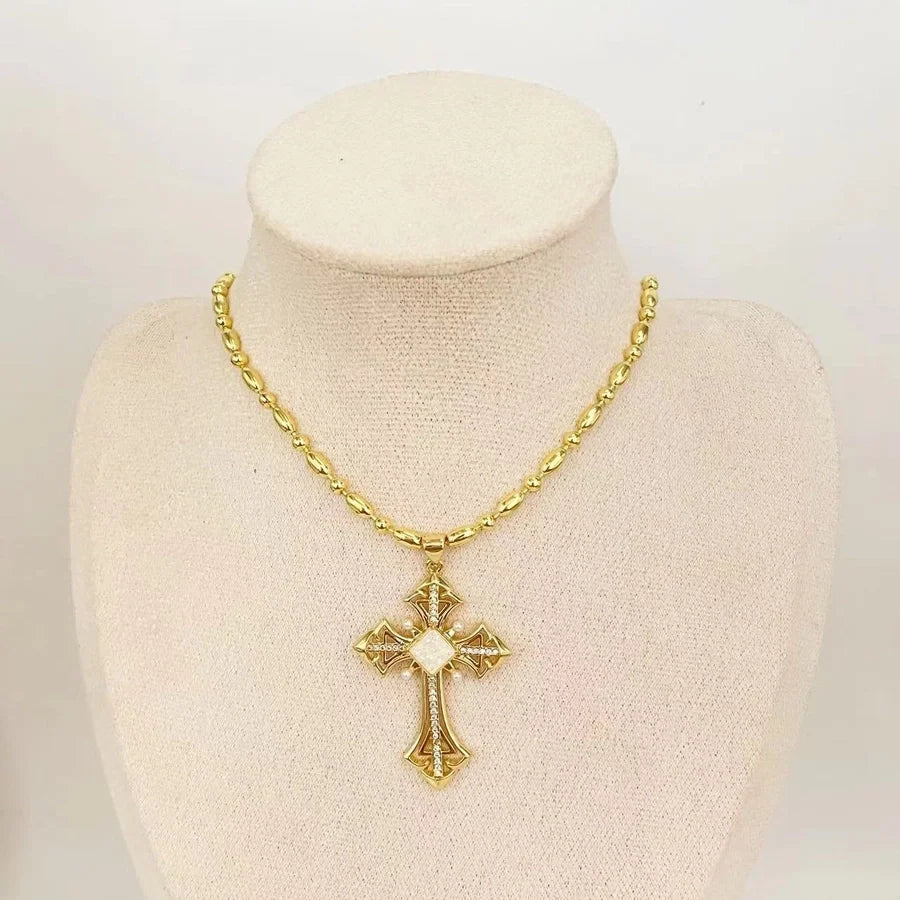 Mother pearl shellfish Copper Plating Cross Pendant Necklace