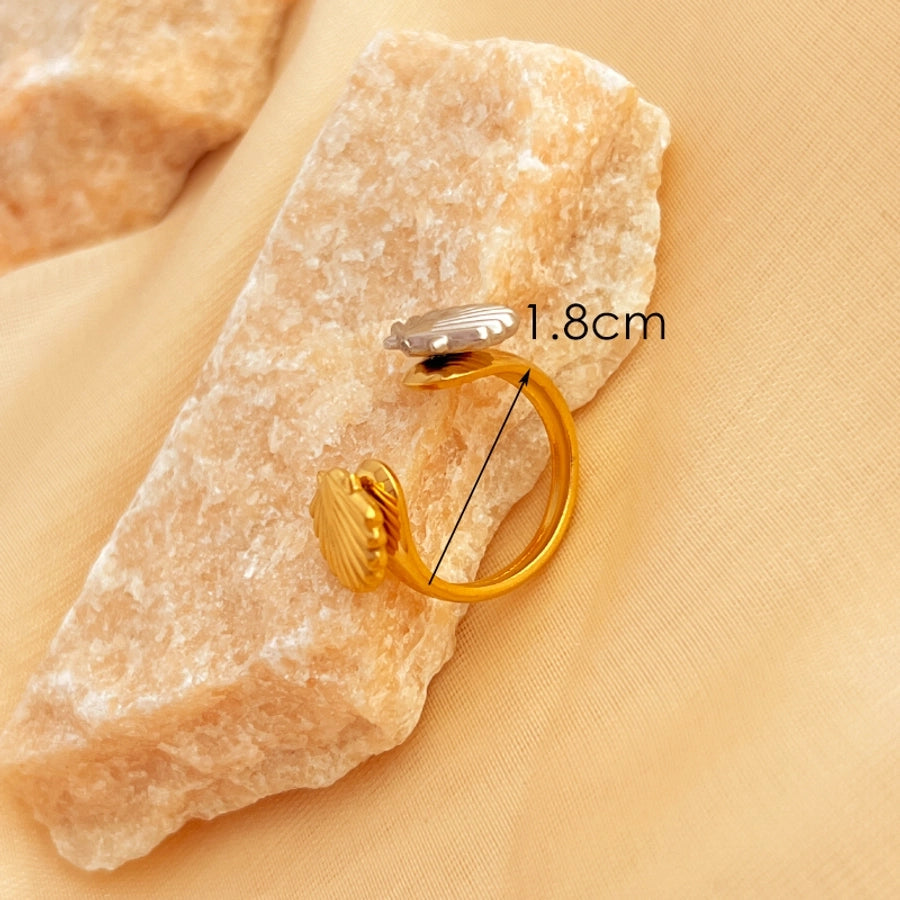Jewelry Marine Style Shell 201 Stainless Steel 18K Gold Plated Hollow Out Open Rings