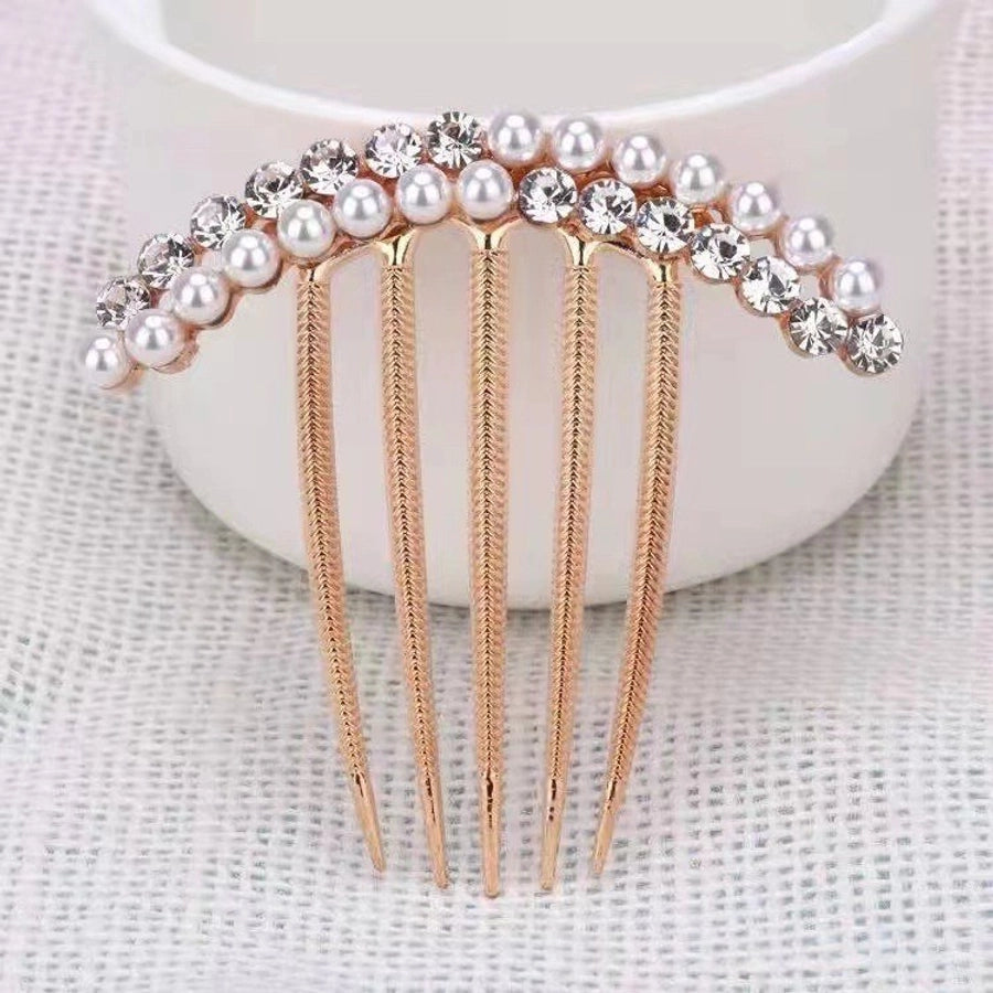 Korean fashion simple five-tooth rhinestone hair accessories pearl headdress travel accessories bride headdress hair