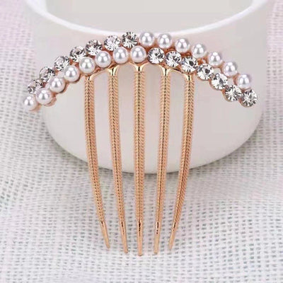 Korean fashion simple five-tooth rhinestone hair accessories pearl headdress travel accessories bride headdress hair