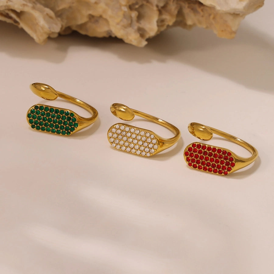 Jewelry Elegant Luxurious Geometric 304 Stainless Steel Zircon 18K Gold Plated Inlay Open Rings