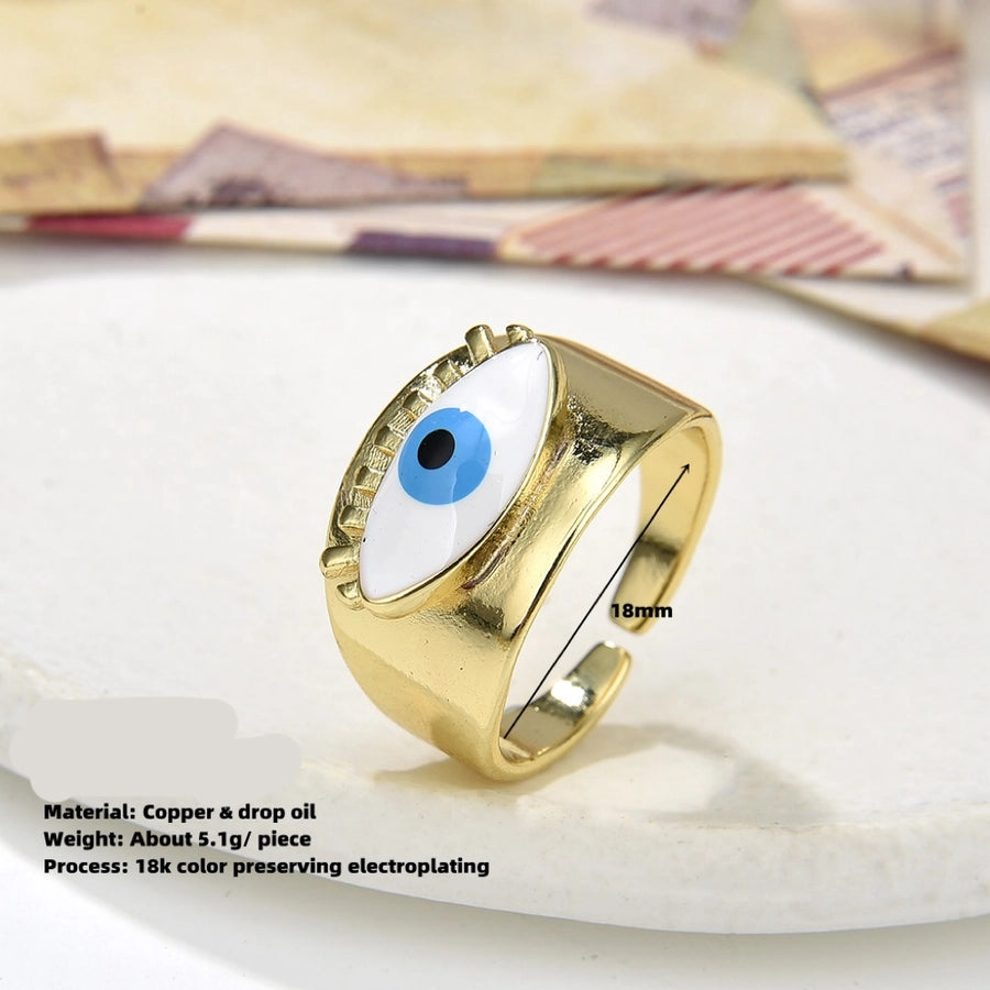 Copper Plating 18K Color Retaining Glossy Dripping Oval Eye Wide Open Ring