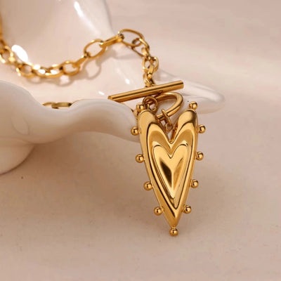 Jewelry Vintage Style Heart Shape 304 Stainless Steel Copper 18K Gold Plated Pendant Necklace