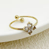 Jewelry Casual Sweet Simple Style Geometric Leaves Flower 304 Stainless Steel Zircon 14K Gold Plated Inlay Open Rings
