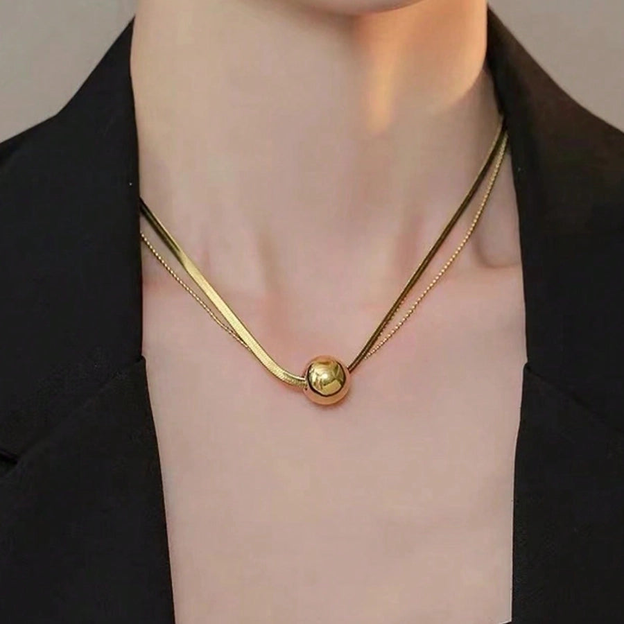 Jewelry Basic Simple Style Classic Style Ball 304 Stainless Steel 18K Gold Plated Plating Double Layer Necklaces