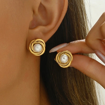 Jewelry Elegant Simple Style Geometric 304 Stainless Steel Artificial Pearls 14K Gold Plated Polishing Plating Inlay Rings Earrings Necklace