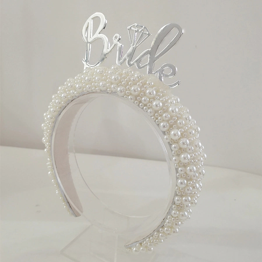 Women's Lady Geometric Artificial Pearl Cloth Rhinestone Hair Band