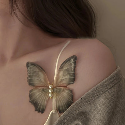 Women's Elegant Butterfly Gauze Inlay Artificial Pearls Hair Clip