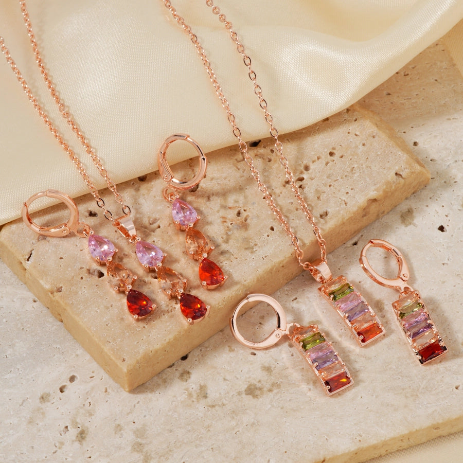 Copper K Gold Plated Inlay Water Droplets Flower Glass Jewelry Set