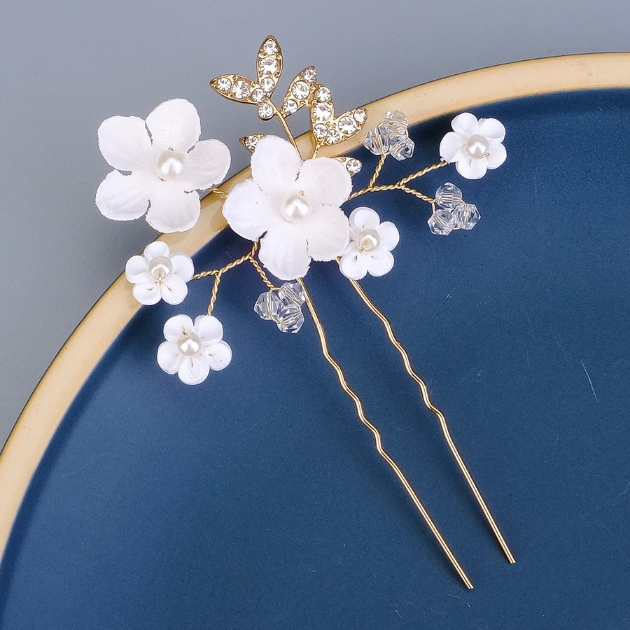 Women's Sweet Flower Imitation Pearl soft clay Plating Inlay Artificial Pearls Hairpin