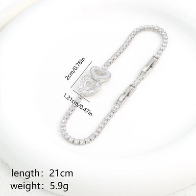 Copper 18K Gold Plated Inlay Heart Shape Zircon Bracelets