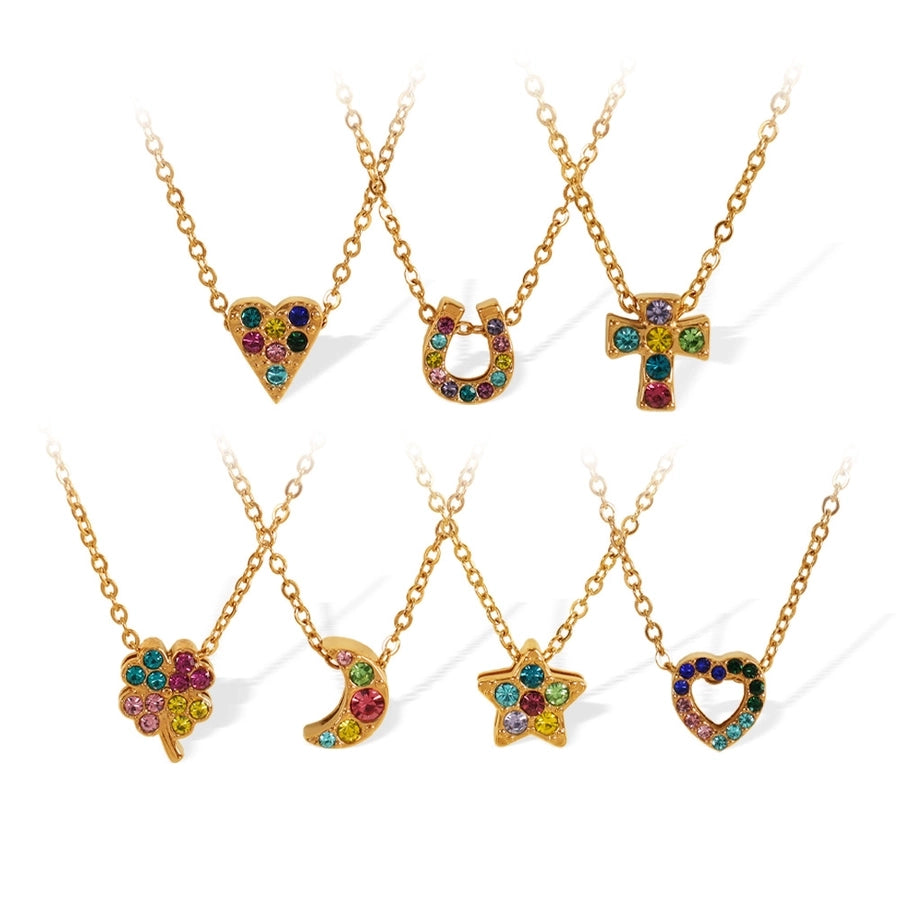 Jewelry IG Style Classic Style Geometric Moon Heart Shape Titanium Steel Rhinestones Plating Pendant Necklace