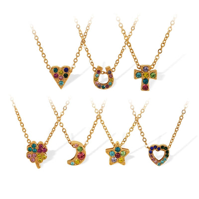 Jewelry IG Style Classic Style Geometric Moon Heart Shape Titanium Steel Rhinestones Plating Pendant Necklace