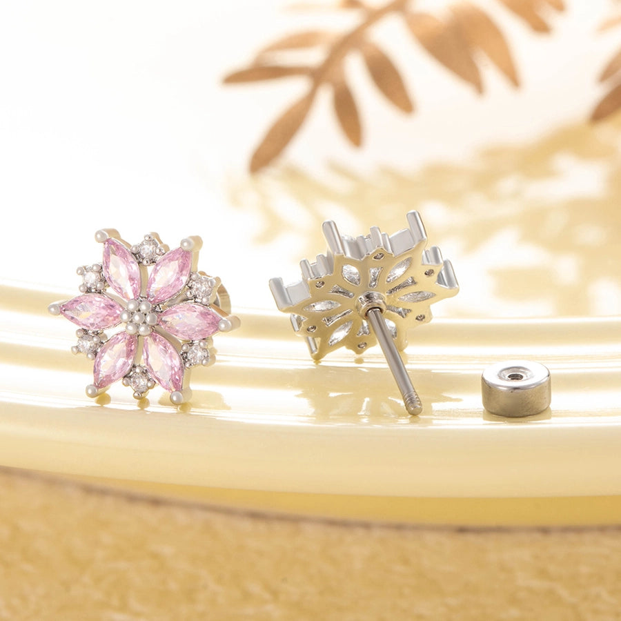 1 Piece Casual Korean Style Heart Shape Flower Copper Zircon Ear Studs