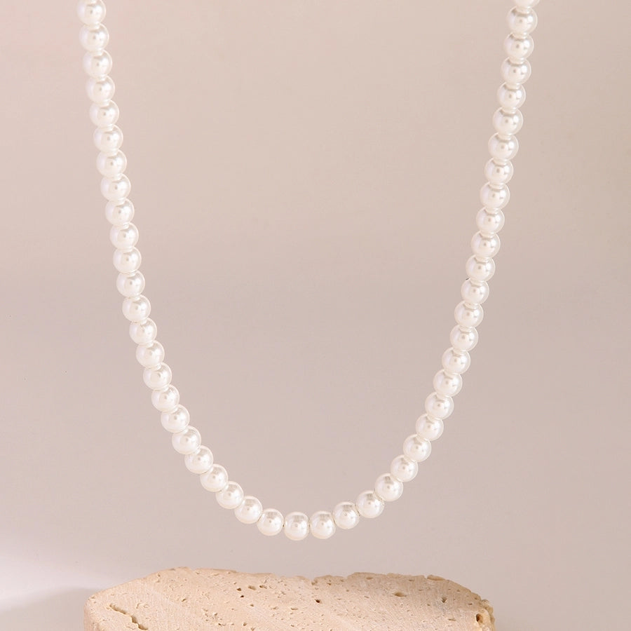 Jewelry Simple Style Classic Style Round 304 Stainless Steel Glass Pearl Beaded Necklace