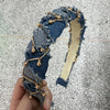 Women's Fairy Style Cute Classic Style Splicing Cloth Criss Cross Layered Raw Hem Alloy Hair Band