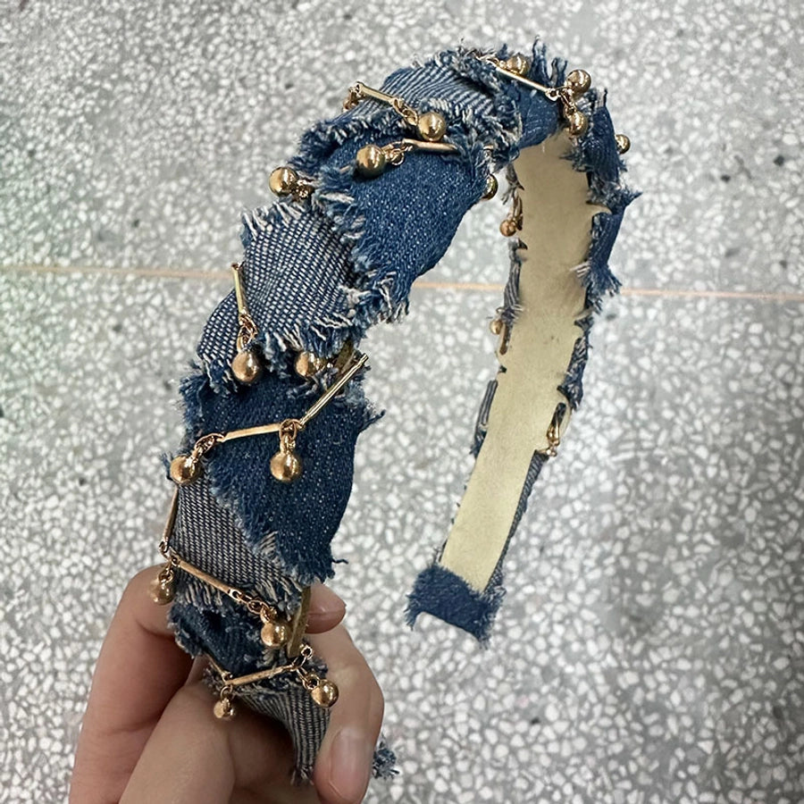 Women's Fairy Style Cute Classic Style Splicing Cloth Criss Cross Layered Raw Hem Alloy Hair Band